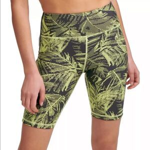 DKNY Sport Women's Pixel Palm High-Waist Bike Yoga Shorts Extra Small NWT